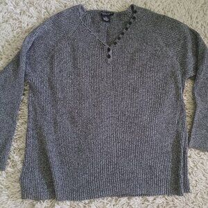 Reference Point New York Women’s 2X Sweater Gray Black Marled Knit V-Neck